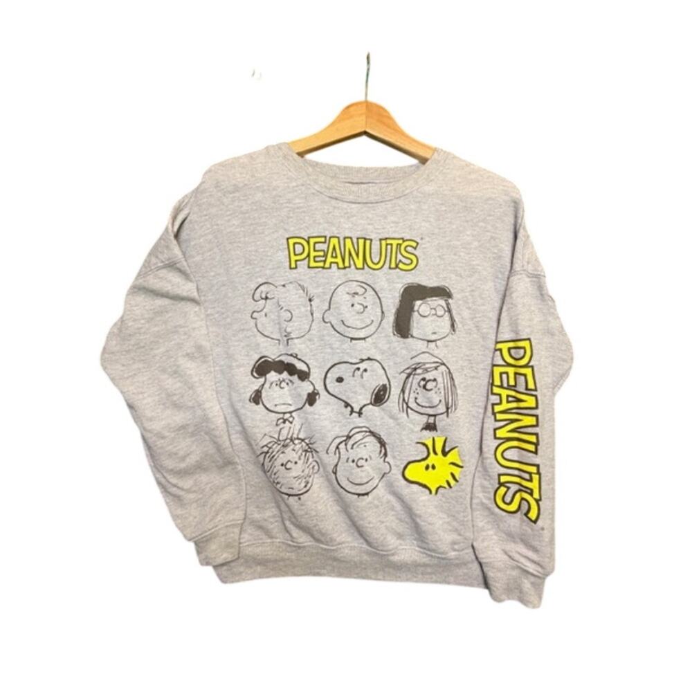 Peanuts Sweatshirt Mens Sz M Gray Crewneck Snoopy Woodstock Graphic Pullover